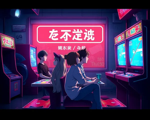Friends Playing Video Games in Dimly Lit Arcade Retro Anime Wallpaper