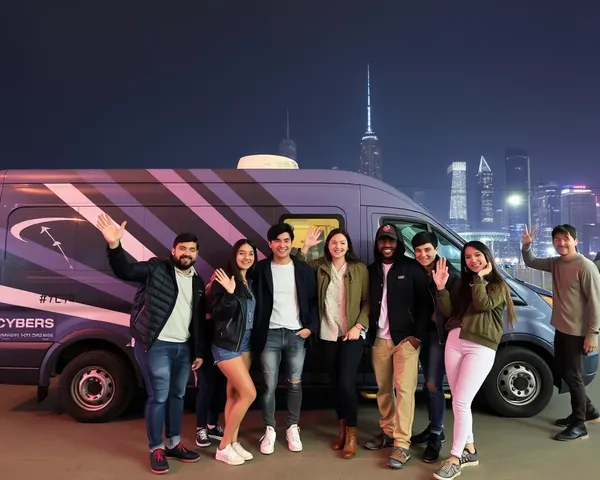 Friends Pose with Cybertruck in City Skyline