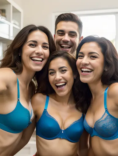 Friends Take Selfies While One Edits Bra Photo