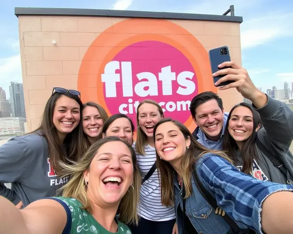 Friends Take Selfies in Front of Flats City Com Mural