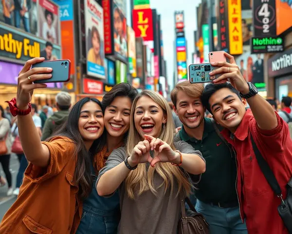 Friends Take Selfies with Nothing Phone 1 in Colorful City