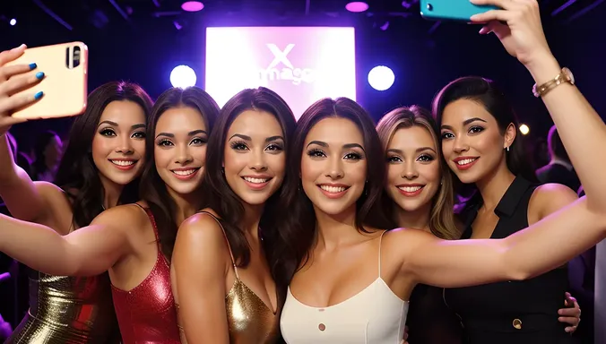 Friends Taking Selfie with XX Emage Backdrop