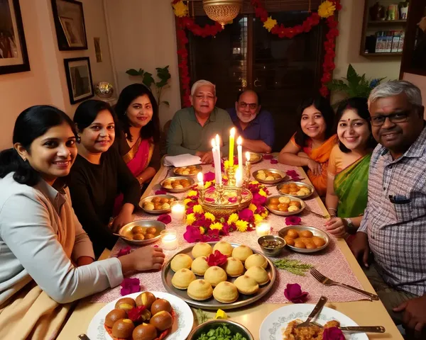 Friends and Family Gather for Diwali Celebration with Fatake Centerpiece