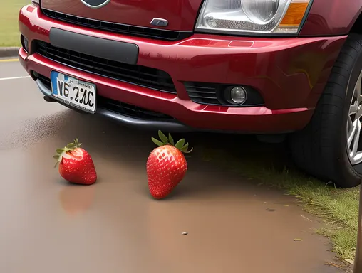 Fru Accident: Car Bumper Stuck with Giant Strawberry