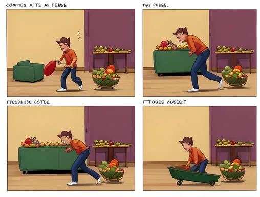 Fru Accident: Character Knocks Over Fruit Bowl by Mistake