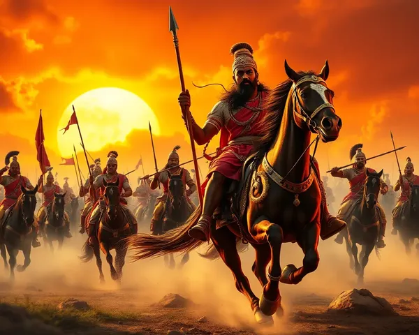 Full HD Shivaji Maharaj Battle Scene PNG with Fiery Sunset Background