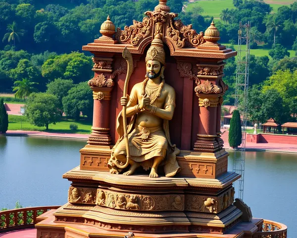 Full HD Shivaji Maharaj Statue PNG with Serene Lake and Lush Greenery