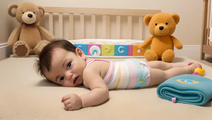 Fussy Baby on Changing Table with Toys
