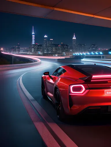 Futuristic 3D Car Speeds Down Neon-Lit Highway