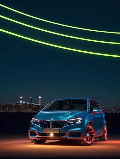 Futuristic 3D Car with Advanced Tech and Neon Cityscape