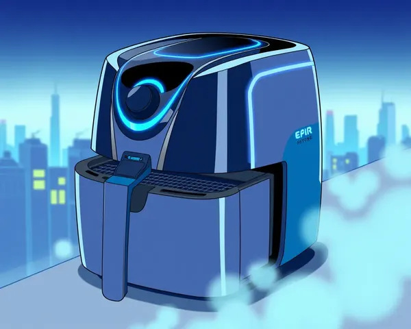 Futuristic Air Fryer Design with Cityscape PNG