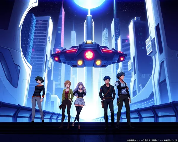 Futuristic Anime Fanart Wallpaper: Space Crew with Neon City