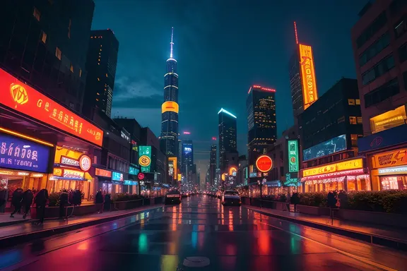 Futuristic City Night with Yyyyyy Neon Lights