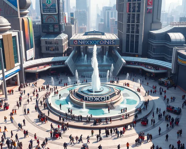 Futuristic City Square with Nexon Logo and Fountain