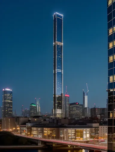 Futuristic City Stilt House with Neon Lights