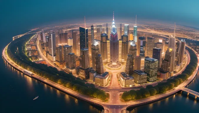 Futuristic Cityscape Tessellation Images with Interlocking Geometric Shapes