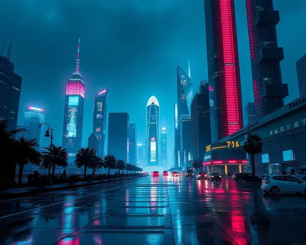 Futuristic Cityscape at Night with Full HD 1080p Dark Blue Background