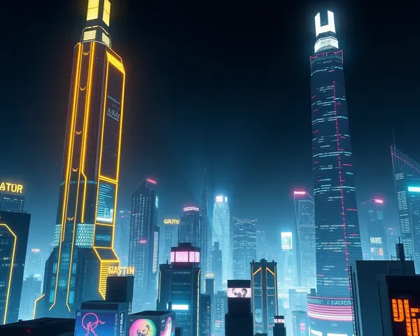 Futuristic Cityscape at Night with Neon Lights HD Manga Wallpaper