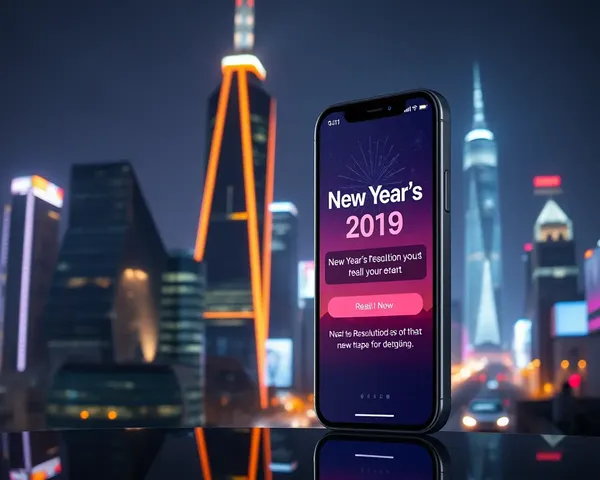 Futuristic Cityscape iPhone with New Year's App