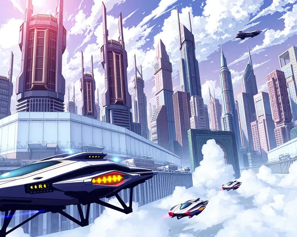 Futuristic Cityscape in Anime World with Towering Skyscrapers and Cars