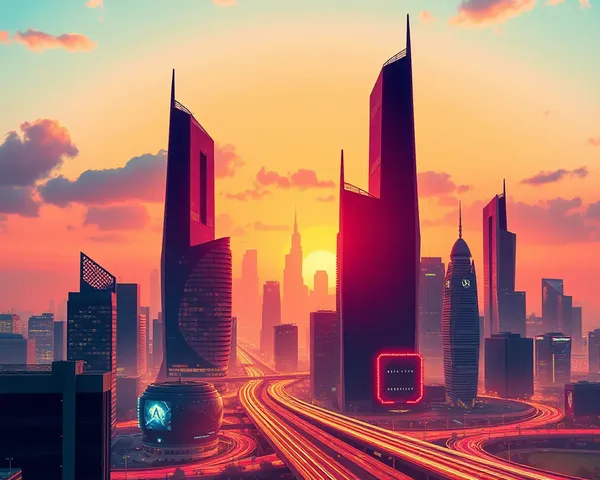 Futuristic Cityscape in Iconic AK Font Style at Sunset