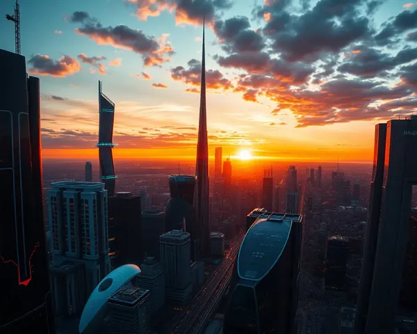 Futuristic Cityscape on 12x36 HD Background at Sunset
