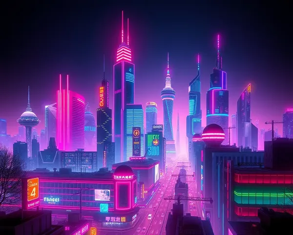 Futuristic Cityscape on Bright 8x12 Neon Background