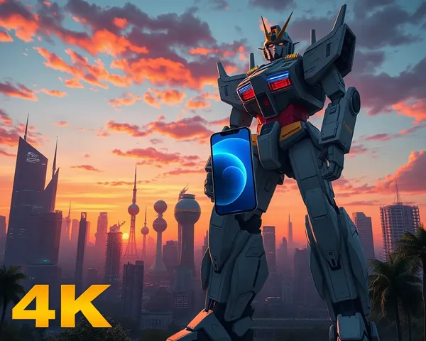 Futuristic Cityscape with Anime Robot and iPhone 13 Pro