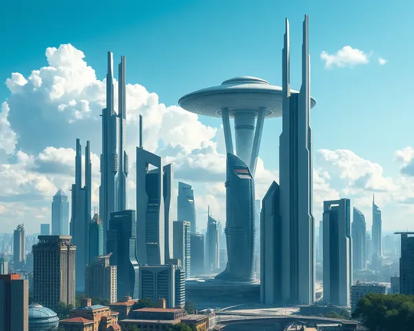 Futuristic Cityscape with Circular Space Station PNG