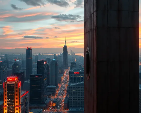 Futuristic Cityscape with Corten Steel Texture and Neon Lights