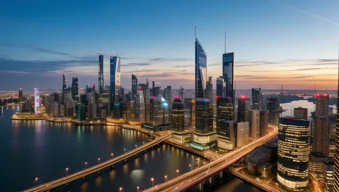 Futuristic Cityscape with Five Technological Marvels
