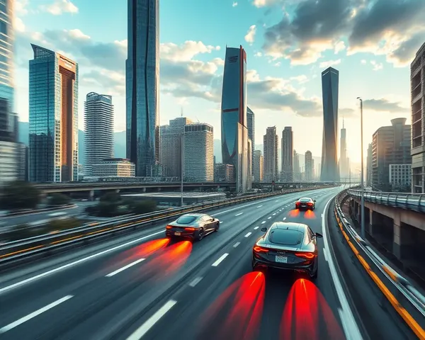 Futuristic Cityscape with Flying Cars on 4x4 Kilometer Highway