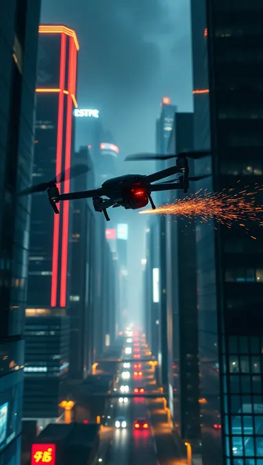 Futuristic Cityscape with Flying Delivery Drone