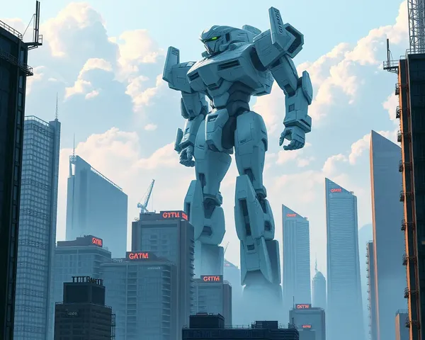 Futuristic Cityscape with Giant Gajak Robot Towering Above