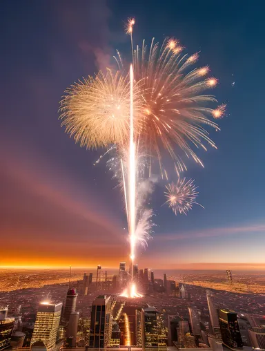 Futuristic Cityscape with Giant Sparkler Display in Sky