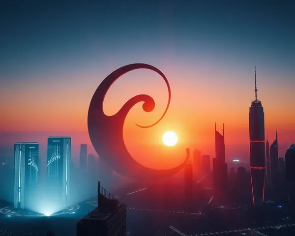Futuristic Cityscape with Massive Yin Yang Skyline Dominance