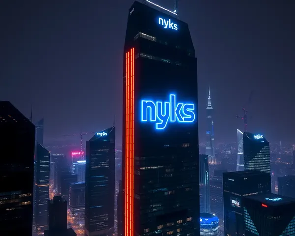 Futuristic Cityscape with NYKS Logo Glowing in Neon Night