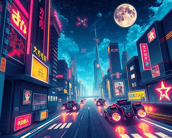 Futuristic Cityscape with Neon Lights and Flying Cars Retro Anime Wallpaper
