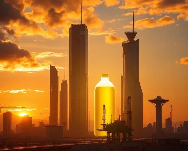 Futuristic Cityscape with Neopitol Oil Bottle Illuminated