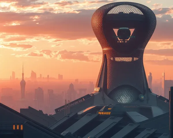Futuristic Cityscape with Rashi Mesh Architecture in Background