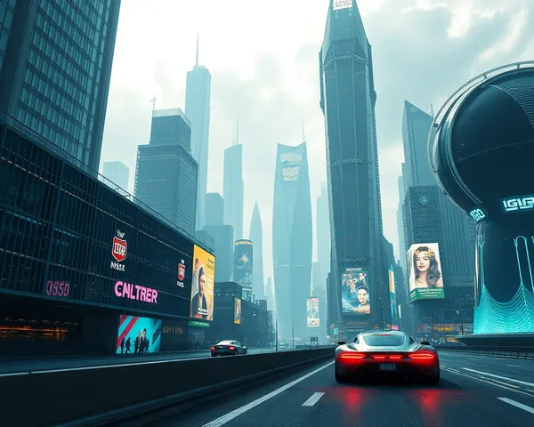 Futuristic Cityscape with Skyscrapers and Flying Cars Background