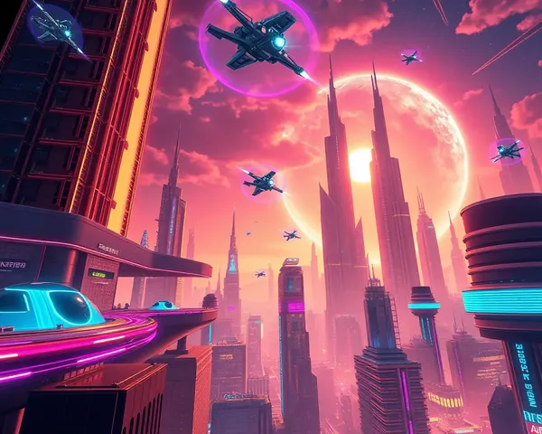 Futuristic Cityscape with Skyscrapers and Neon Lights