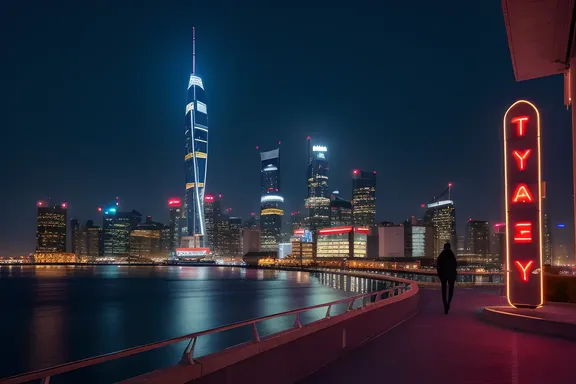 Futuristic Cityscape with Slumbering Figure