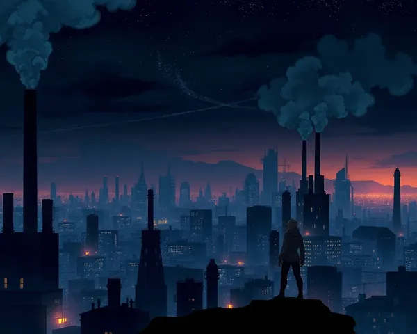 Futuristic Cityscape with Smoky Skies