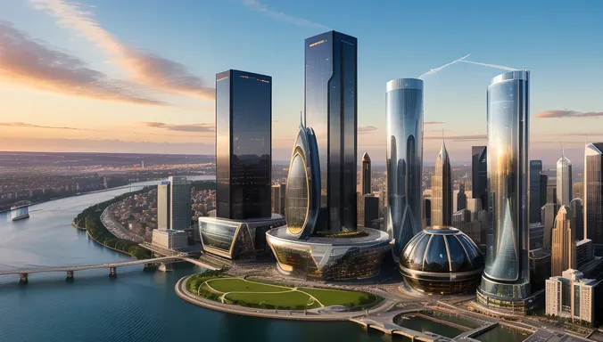 Futuristic Cityscape with Stone Carving of Alien Landscape