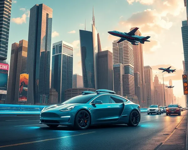 Futuristic Cityscape with Tesla Cybertruck Centerpiece