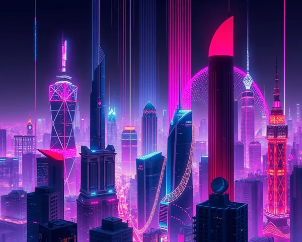 Futuristic Cityscape with Vseg Patterned Neon Lights