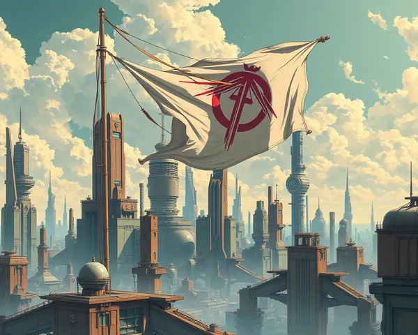 Futuristic Cityscape with Waving System Flag