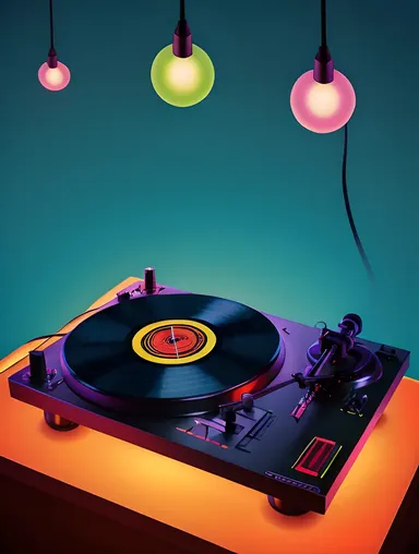 Futuristic DJ Spinning Records with Neon Wallpaper
