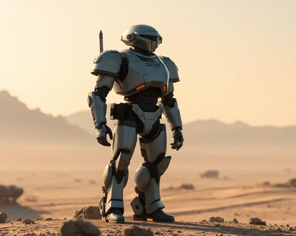 Futuristic Defender Robot Guards Distant Planet's Wallpaper